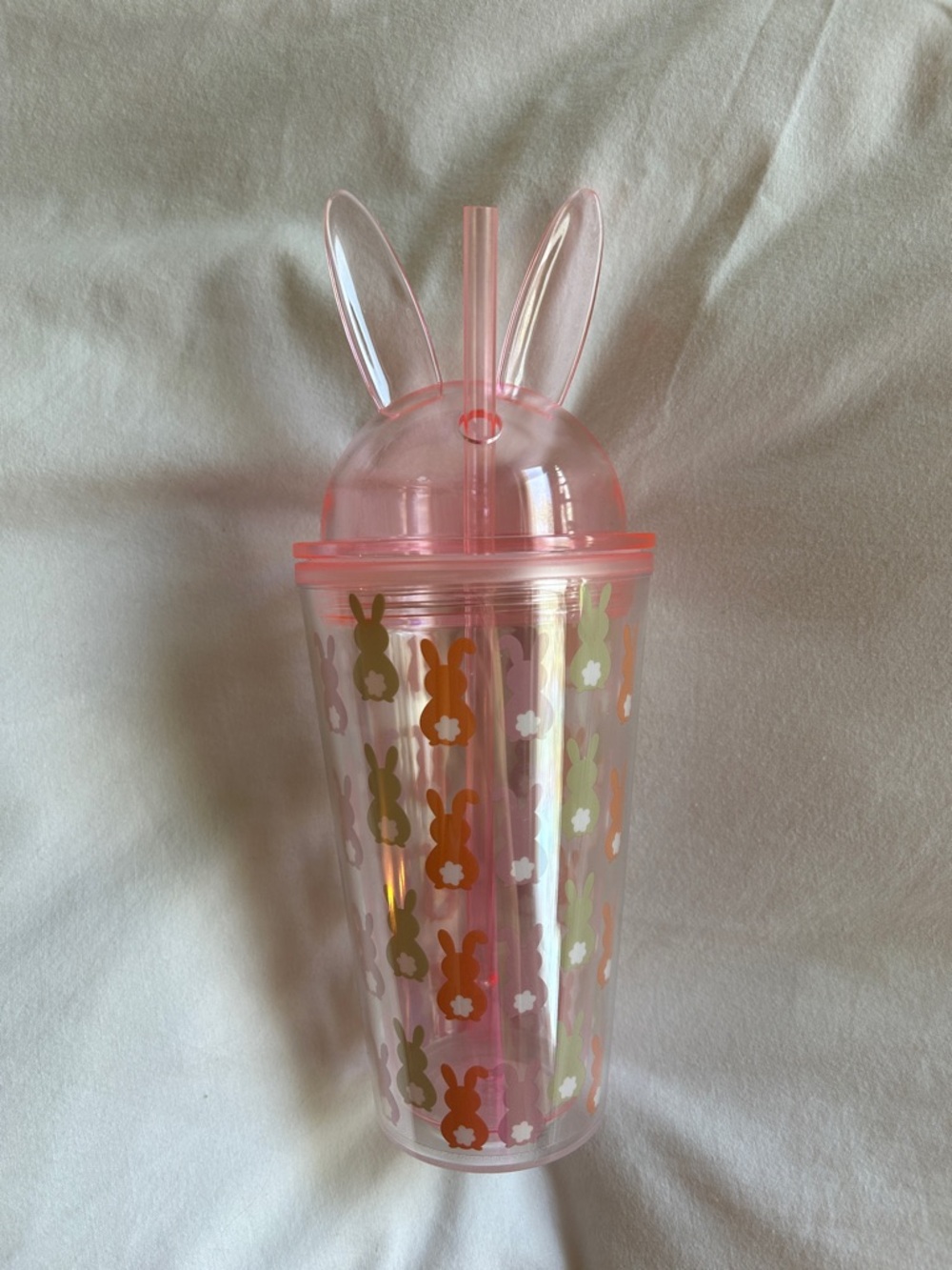 NWT Pink Bunny Ear Reusable Straw Tumbler